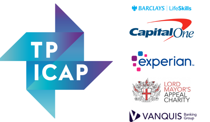 Logos for TP ICAP, Barclays LifeSkills, Capital One, Experian, the Lord Mayor's Appeal Charity, and Vanquis Banking Group