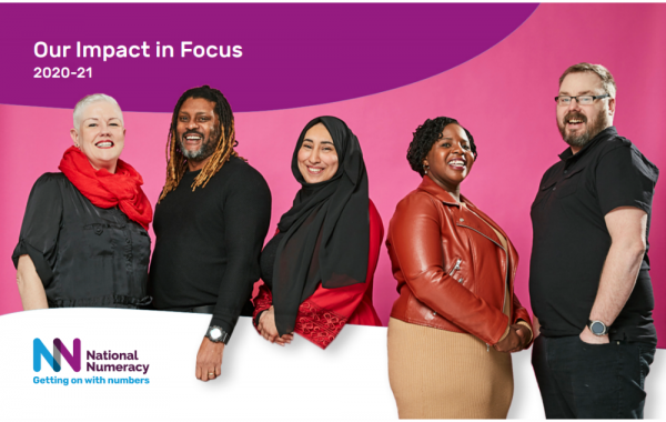 Cover image from National Numeracy's 2020 impact report, showing five of our Heroes.