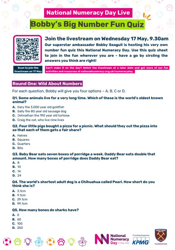 Number Fun quiz sheet