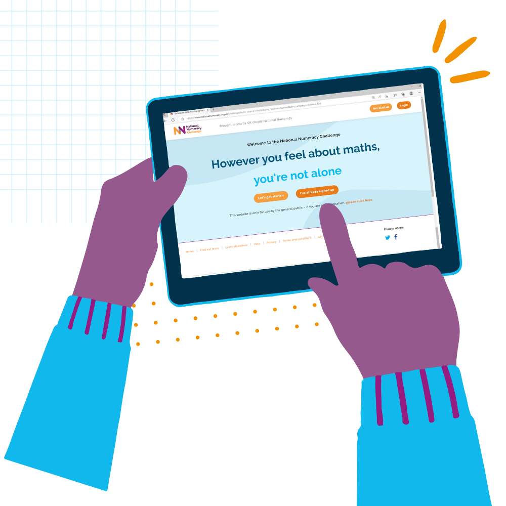 Graphic of someone using the National Numeracy Challenge on a tablet