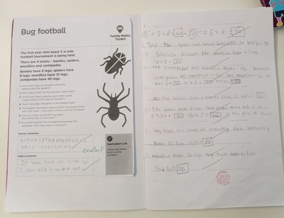 A photo of a child's completed 'Bug Football' activity