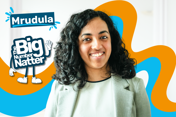 Photo of Mrudula with the Big Number Natter logo