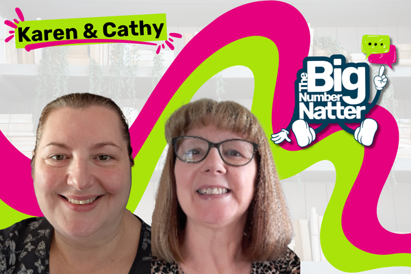 Photos of Karen and Cathy with the Big Number Natter logo