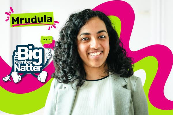Photo of Mrudula with the Big Number Natter logo