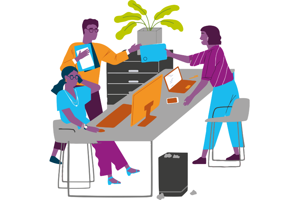 Graphic of people working in an office