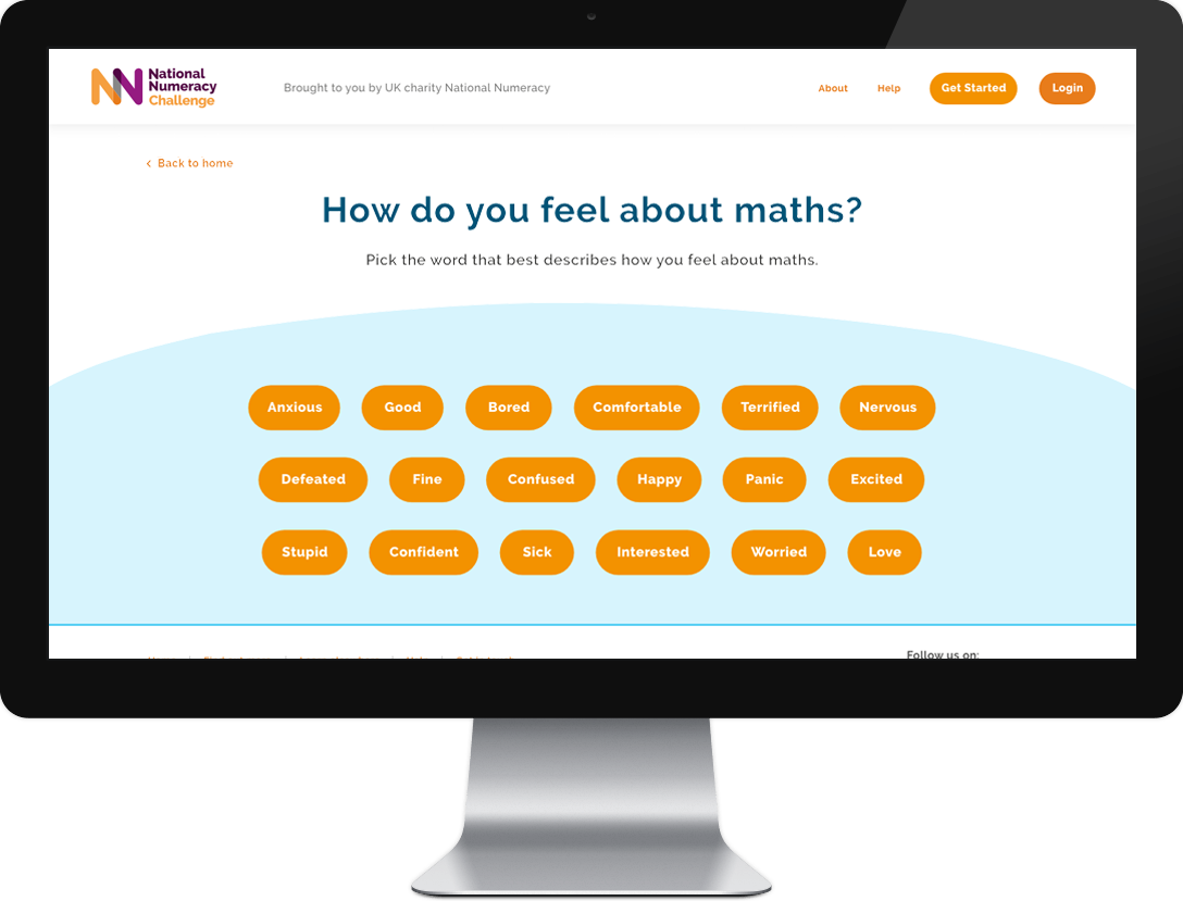 National Numeracy Challenge homescreen on desktop computer