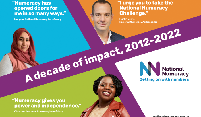 the cover of the National Numeracy report called A decade of impact, 2012-2022