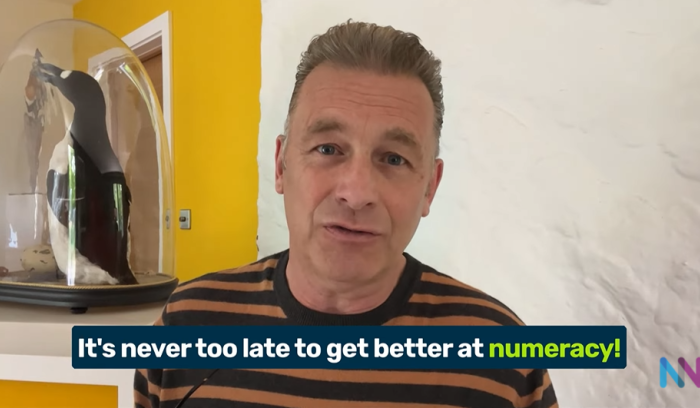 Chris Packham saying "It's never too late to get better at numeracy!"
