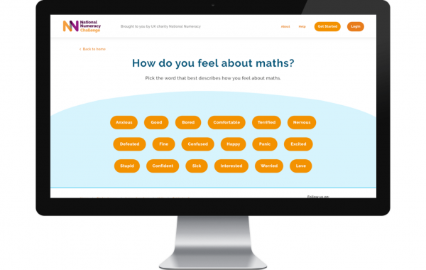 Screenshot of the new Challenge page, asking "How do you feel about maths?"