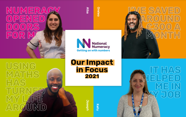 Impact report cover image, with photos of National Numeracy's Hero beneficiaries