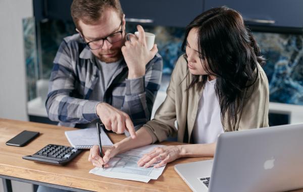 couple checking bills