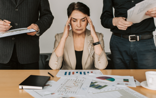 Person looking stressed when faced with graphs and data