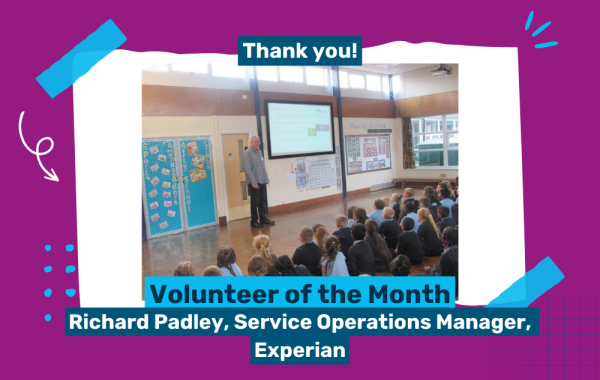 Photo of volunteer, Richard Padley, giving an assembly at a school