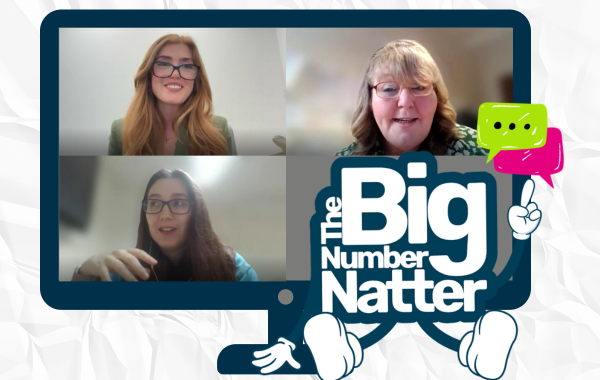A graphic of a computer monitor showing stills from the Champions' Forum, with the Big Number Natter logo