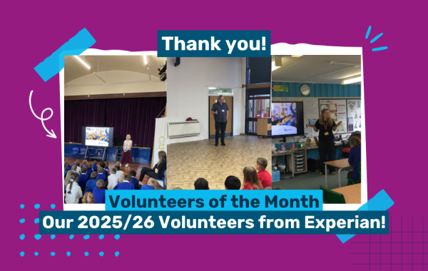 Photos of Experian volunteers delivering school sessions