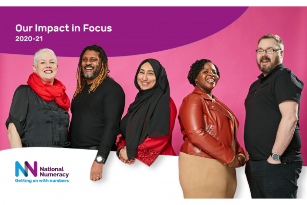 Cover image from National Numeracy's 2020 impact report, showing five of our Heroes.