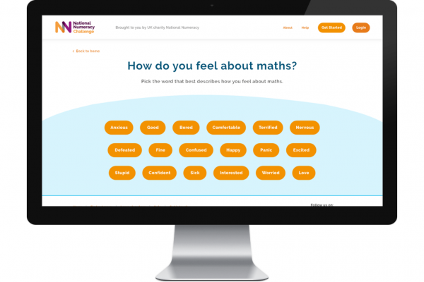 National Numeracy Challenge "how do you feel about maths" landing page on desktop computer screen