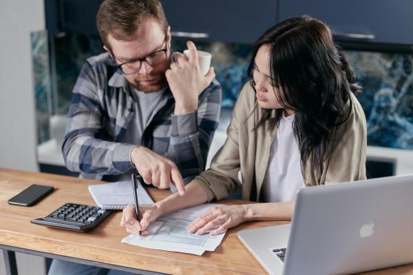 couple checking bills