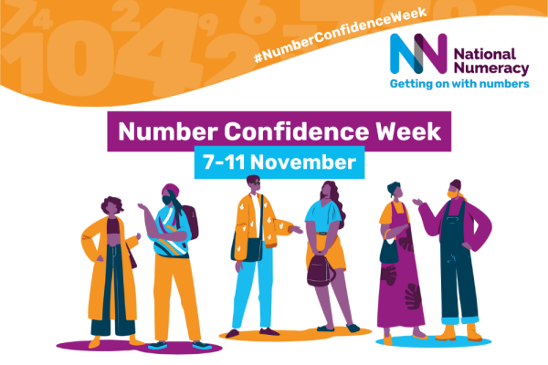 Graphic of people talking, with text saying "Number Confidence Week, 7-11 November"