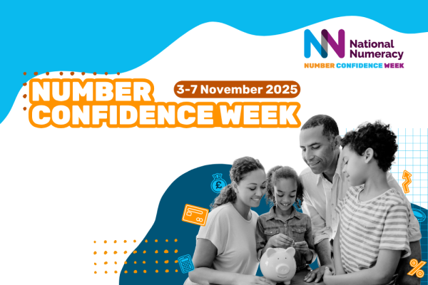 Image of a family with text saying "Number Confidence Week"