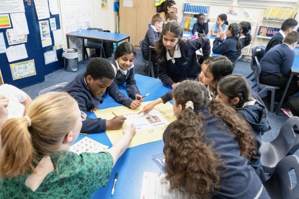 School pupils taking part in a Maths in the Real World class activity