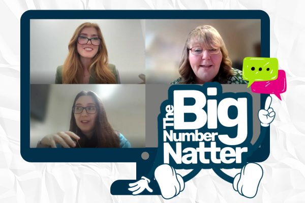 A graphic of a computer monitor showing stills from the Champions' Forum, with the Big Number Natter logo